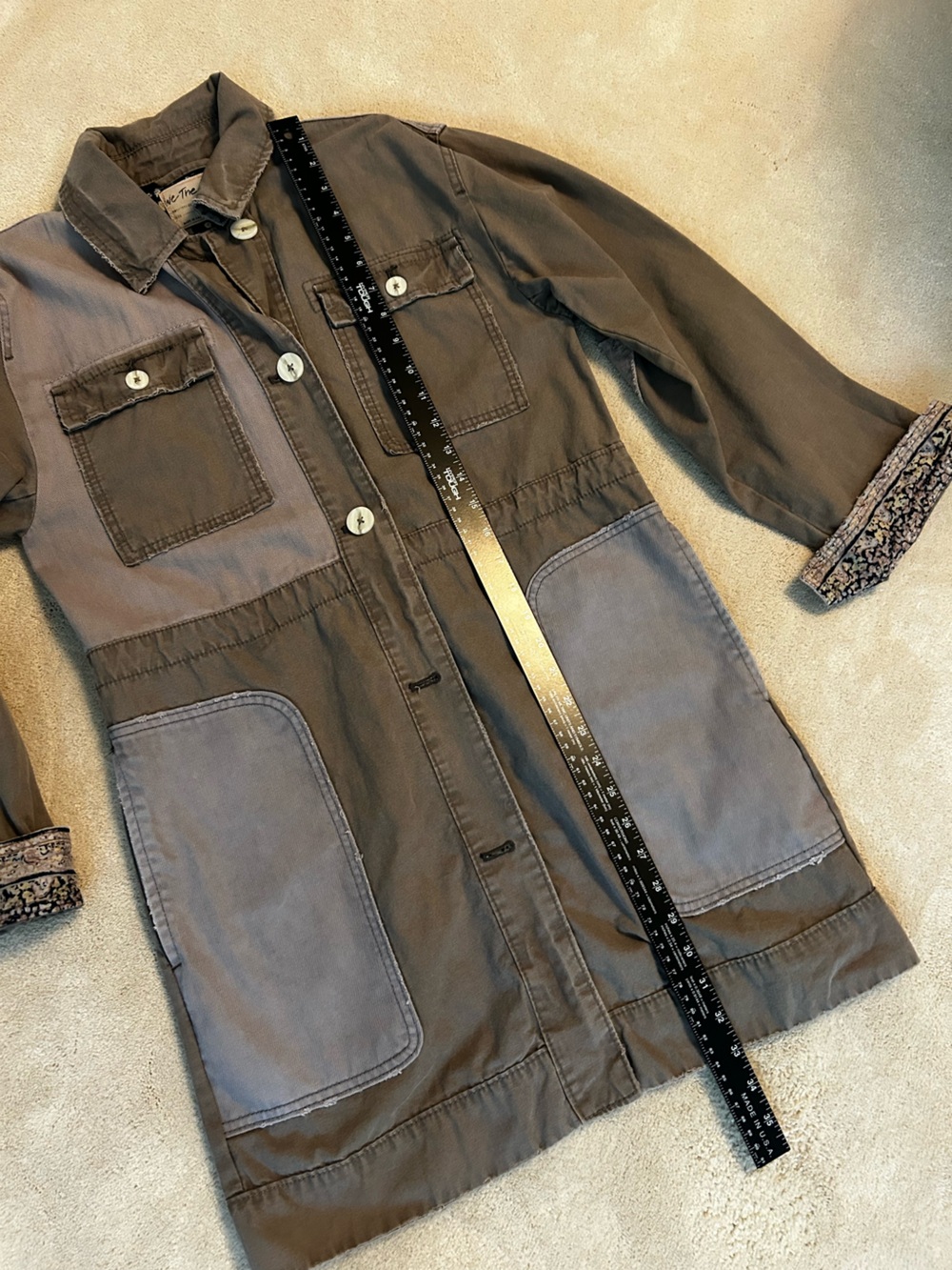 Free People Two-Tone Utility Jacket in Taupe and Gray - Picture 6 of 7